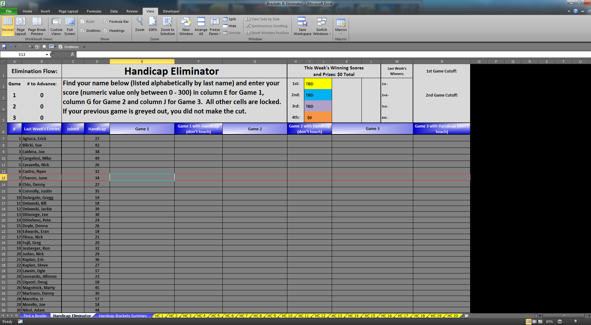 Bowling Eliminator & Bracket Excel Software r/Bowling